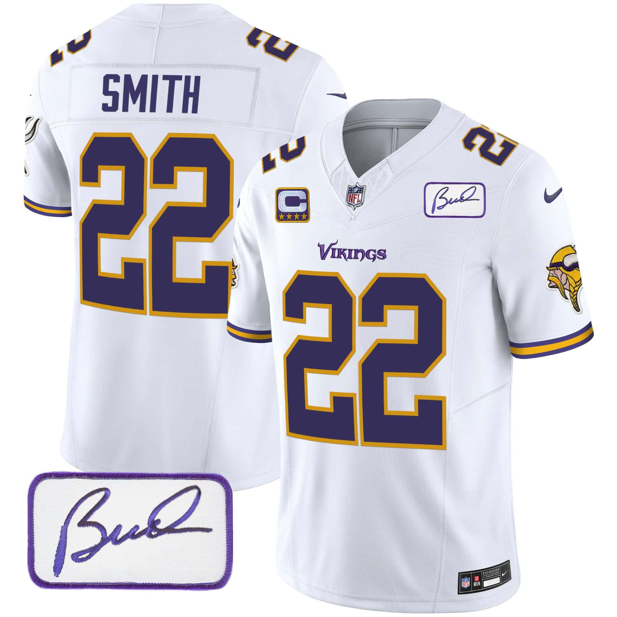 Men Minnesota Vikings 22 Smith White 2024 Nike Bud Grant Patch Classic Limited NFL Jersey style 2